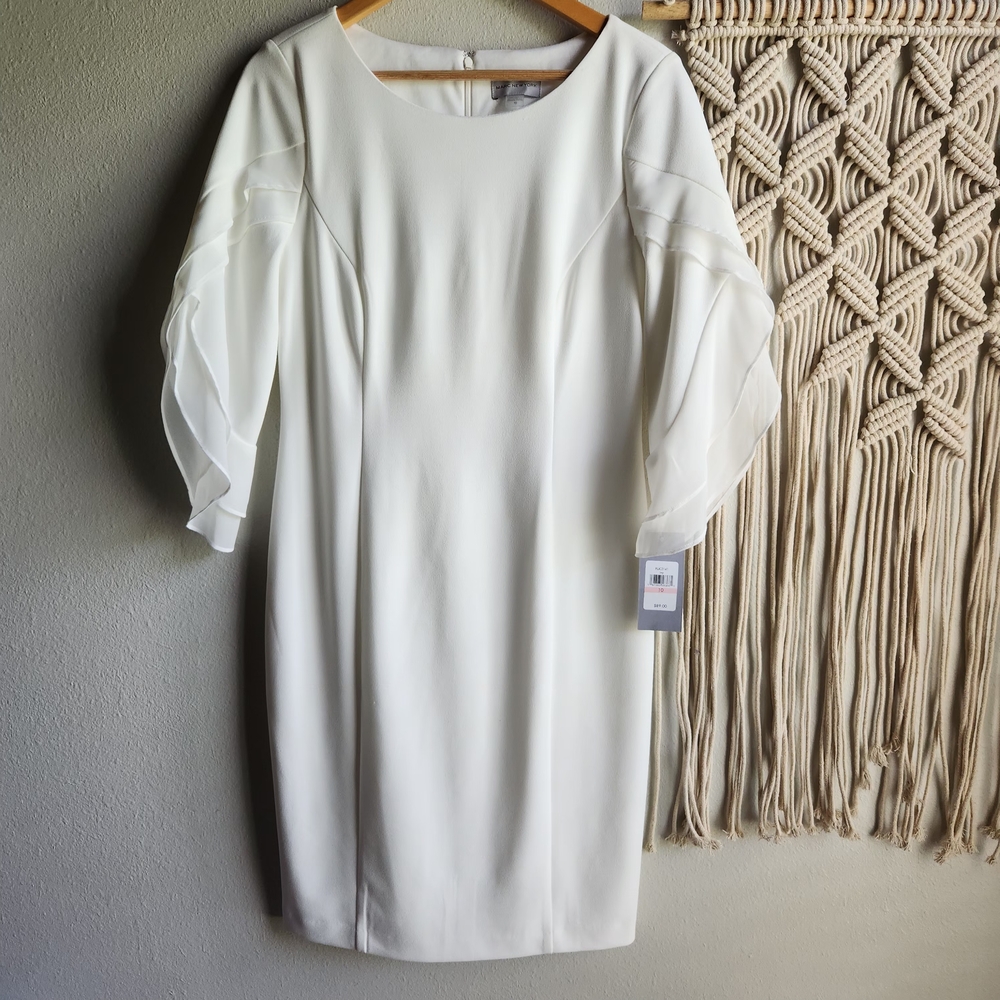 Marc New York White Shift Dress | 3/4 Ruched Sleeves | Size 10